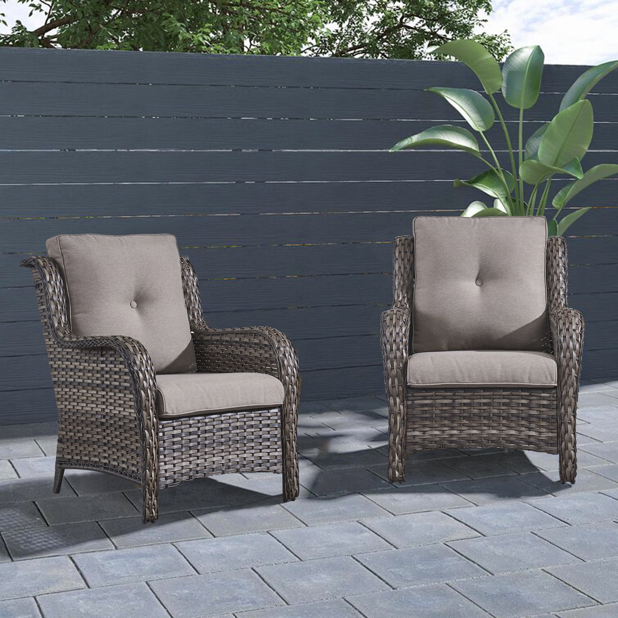 PARKWELL Patio Rattan Wicket Chairs Powder Coated Steel Frame 2PCS Gray