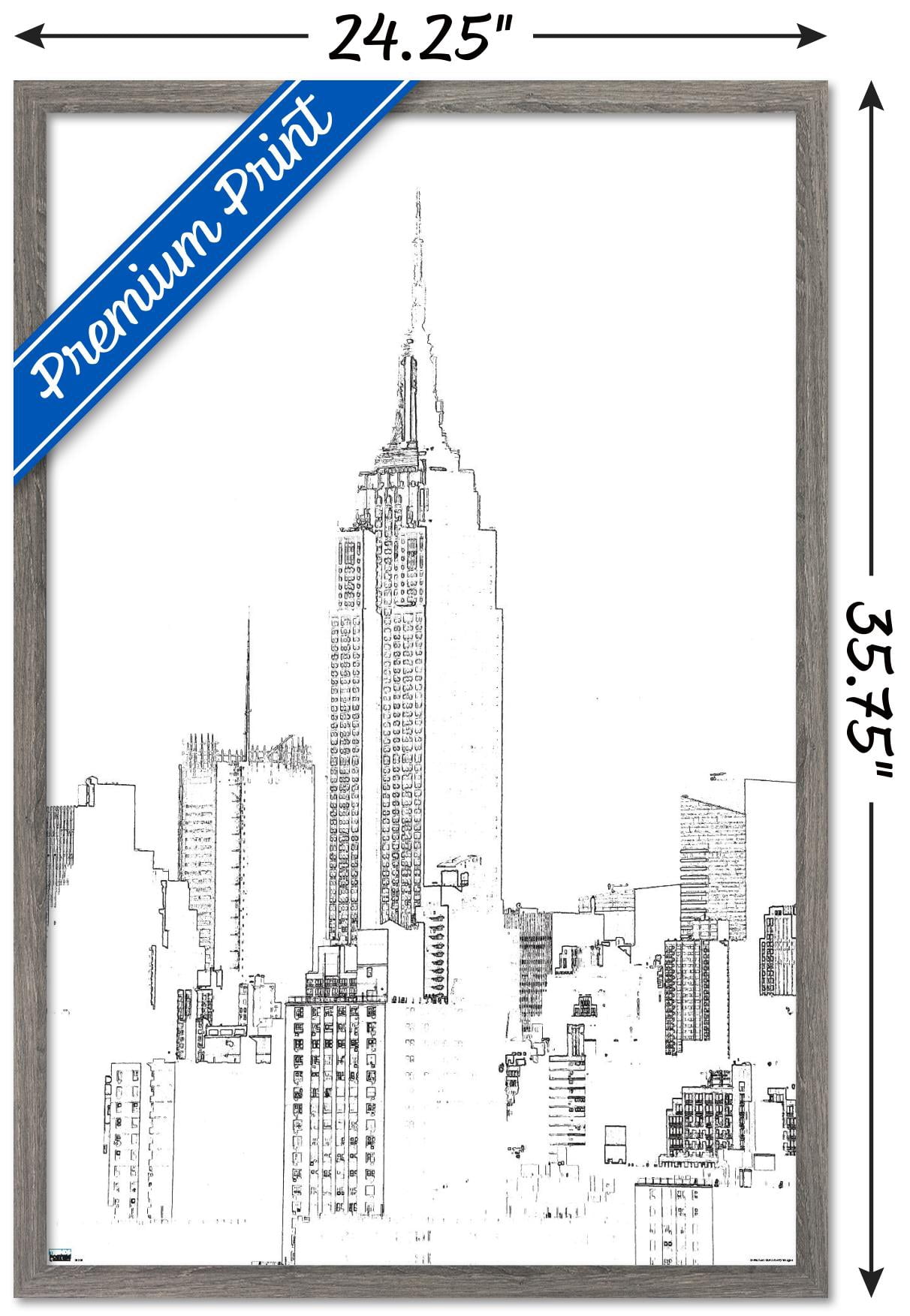 Line Art - New York Skyline Wall Poster, 22.375" x 34", Framed