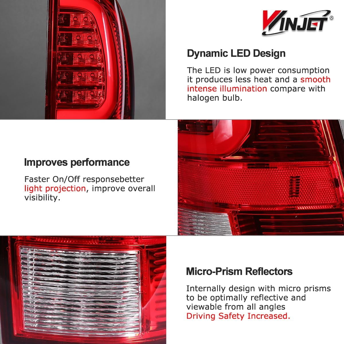 Winjet LED Tail Light Assembly Fit For 2005-2015 Toyota Tacoma,Full Led Taillight Replacement w/Red Sequential Turn Signal/Running/Brake/Reverse Light (Black Housing Red Lens)