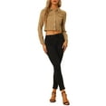 thumbnail image 3 of INSPIRE CHIC Women's Denim Cropped Jackets Chest Pocket Plaid Trim Button Down Jean Jacket S Khaki, 3 of 7
