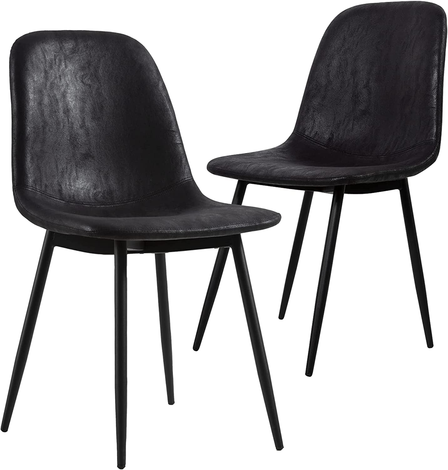 Forholdsvis fossil Er YELROL Dining Chairs Crazy-Horse Leather Reception Chairs Accent Chair with  Metal Legs for Home Kitchen Living Room Set of 2 Black - Walmart.com