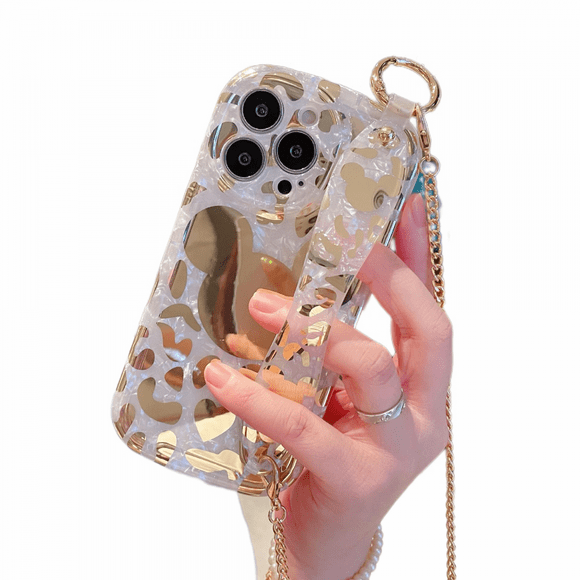 Cute Case for iPhone 13 Pro Max, Cartoon Minnie Mouse Sparkle Bling Cover, Wrist Strap Kickstand Soft TPU Shockproof Protective for Women Girls