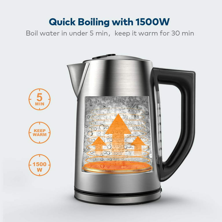 Electric Tea Kettle 1.7L Hot Water Boiler, 1500W Glass Water Kettle with  Auto Sh