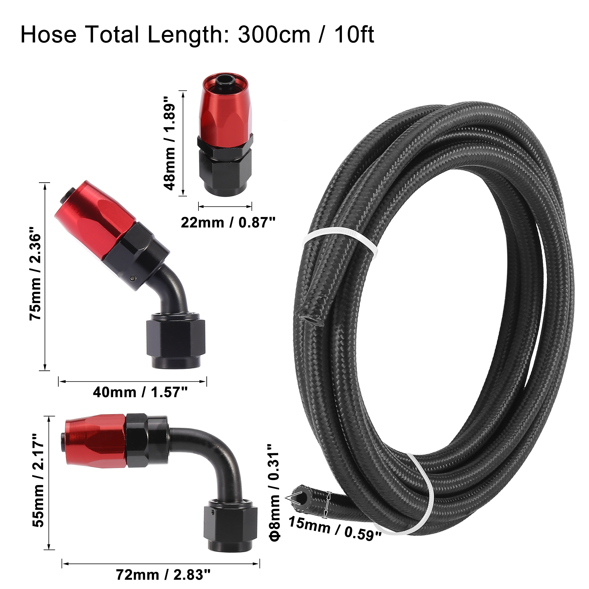 Auto Braided 10ft 3/8" Fuel Line with AN6 End Fitting for CPE Oil Gas Hose