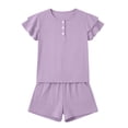 thumbnail image 3 of EnJoCho Girls Summer Outfit 2 Piece Kids Double Sleeve Button T-Shirt Baggy Cotton Elastic Waist Shorts Set Cute Casual Plain Outfit Girls Shirt and Shorts Set Kindergarten Starter Pack, 3 of 6