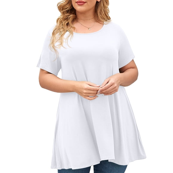 LARACE Blouse Grande Taille pour Femmes à Manches Courtes Chemise Décontractée Tunique Hauts Col en V T-Shirt Chemise Ample