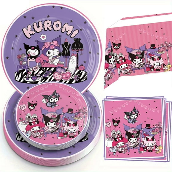 41Pcs Kuromi Birthday Party Supplies, 20 Plates, 20 Napkins and 1 Tablecover for Kuromi Party Decorations