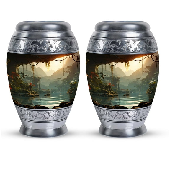 Jungle Twilight Urns For 2 Adults, Cremation Urns For Adult Ashes Men, Burial Urn For Human Ashes, Funeral Urns For Human Ashes Adult - Cremation Companion Urns - Keepsake For Ashes 3inch,2pcs