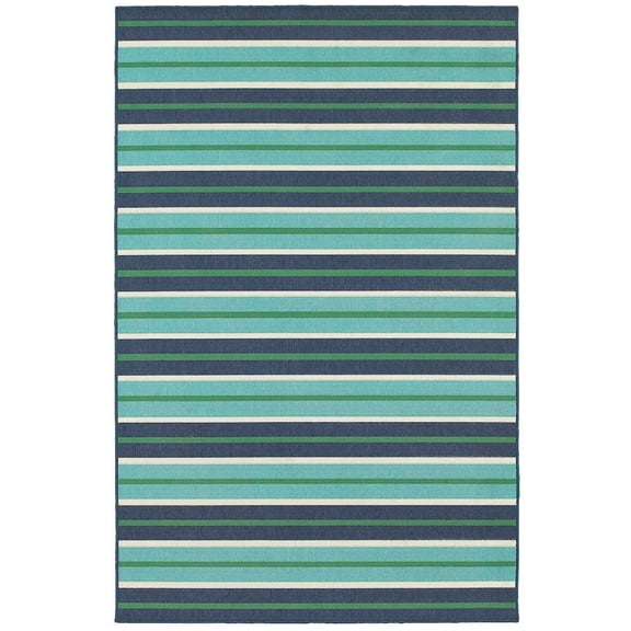 Oriental Weavers Meridian Indoor/Outdoor Rug - 9652F - 8'6" x 13' - in Blue/ Green - Nautical & Coastal, Water, Stain and Fade Resistant, Hose Clean, Patio, Outdoor Living Area Rug