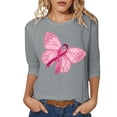 thumbnail image 1 of Fgnfyis T-Shirts pour Femmes Sensibilisation au Cancer Haut Décontracté Col Rond Manche Trois Quarts Design Imprimé pour Usage Quotidien et Occasions Festives Printemps Été Automne Hauts pour Femmes Gris P, 1 of 4