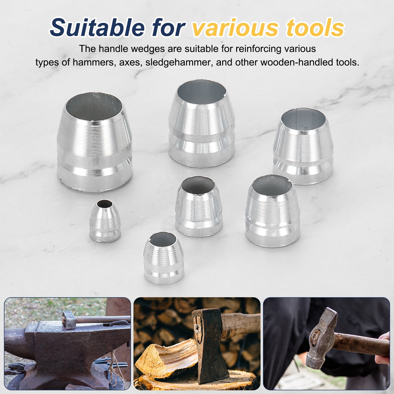 Uxcell 20pcs Round Axe Handle Wedge 20mm Bright Safety Metal Handle Wedges Hammer for Axe Claw Hammer Sledge, Silver