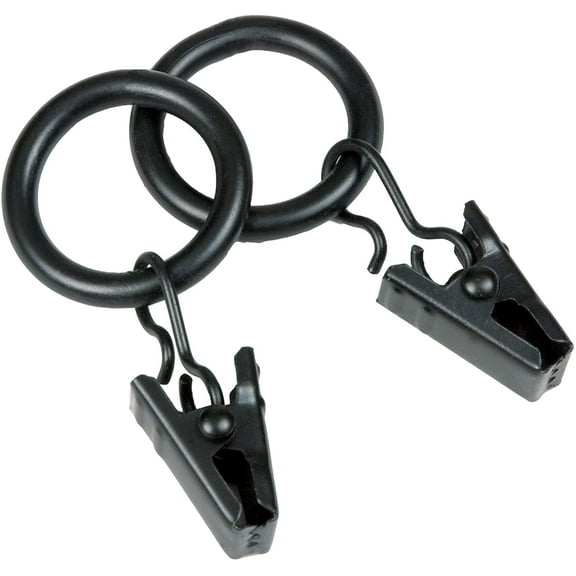 Petit Window Curtain Clip Rings, 14-Pack, Black