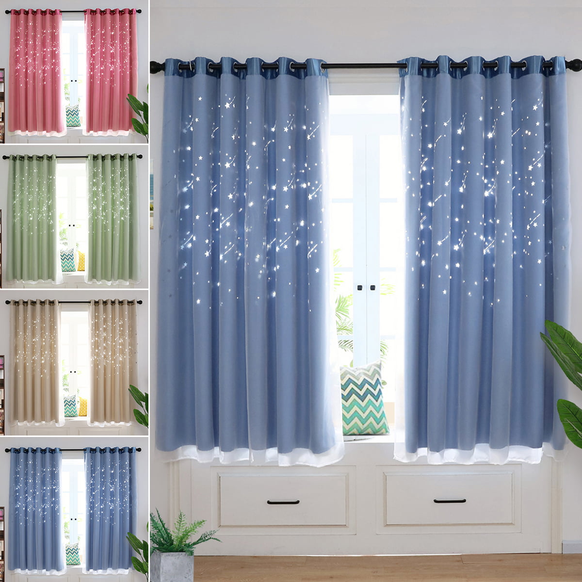 Luxury Pair Childrens Kids Boys Girls Bedroom Ring Top Thermal Blackout Curtains 