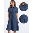 thumbnail image 2 of DARING DIVA Denim Collared Short Sleeve A-Line Midi Dress L Dark Blue, 2 of 6