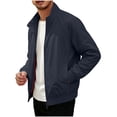 thumbnail image 5 of Solid Color Raglan Sleeves With Elastic Closure Men's Versatile Stand Up Collar Jacket For Daily Use Dark Blue XXL, 5 of 7