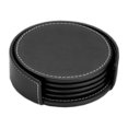 thumbnail image 1 of Juego de posavasos Dacasso de cuero negro rústico de 4 rondas con soporte, 1 of 6