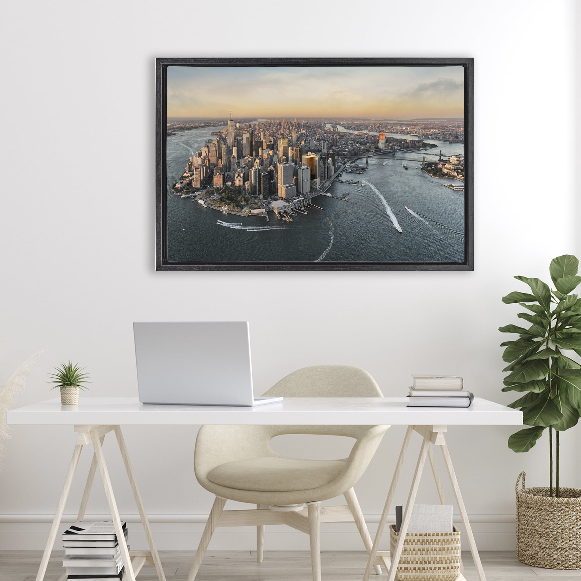 Stupell Industries Manhattan From Above Black Framed Floater Canvas Wall Art, design by Scott Stulberg