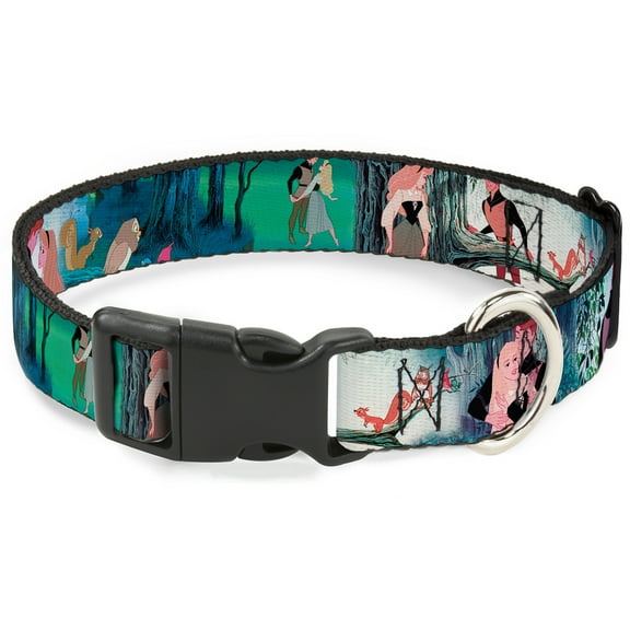 Disney Pet Collar, Dog Collar Plastic Buckle, Sleeping Beauty Woods Scenes, 20 to 31 Inches 1.5 Inch Wide