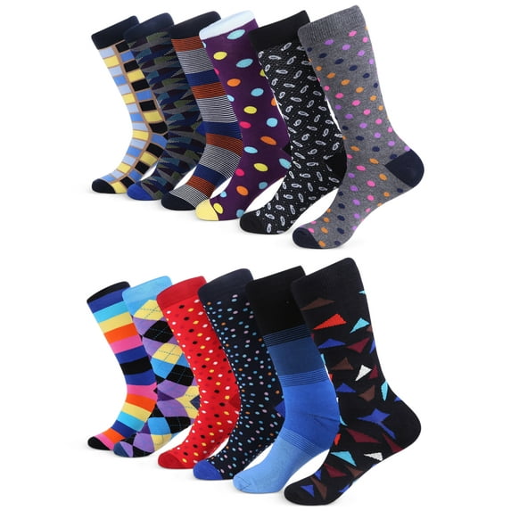 Marino Men's Dress Socks - Colorful Funky Socks for Men - Cotton Fashion Patterned Socks - 12 Pack