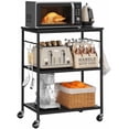 thumbnail image 7 of 3-Tier Rolling Kitchen Microwave Cart, Kitchen Utility Cart on Lockable Wheels, Coffee Bar Table Station with 6 S-Shaped Hooks, Small Appliance Storage Shelf, Black, 7 of 7