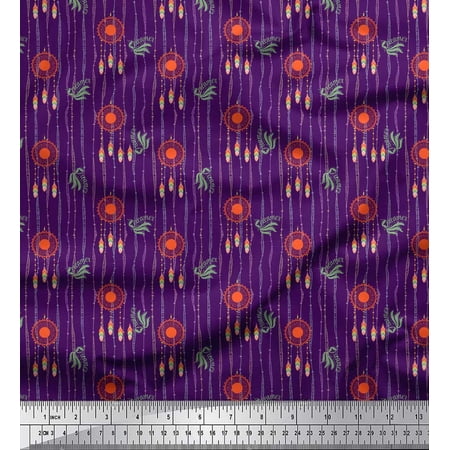 Soimoi Purple Heavy Satin Fabric Text & Dream Catcher Home Decor Print Fabric by the Yard 54 Inch Wide