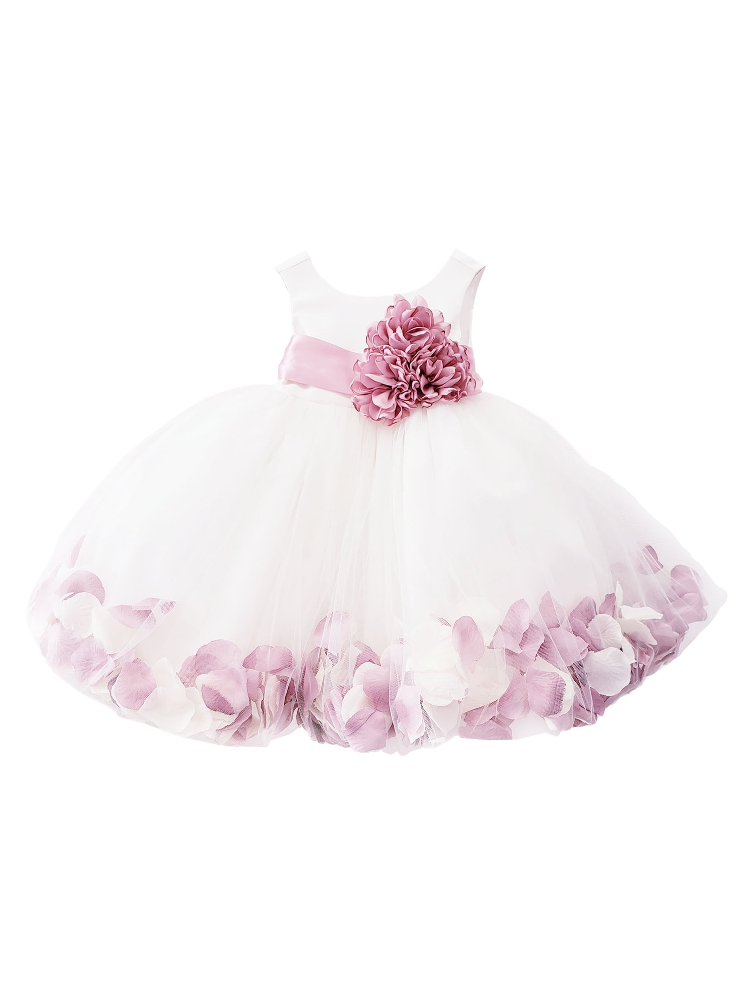 Baby Girls Ivory Dusty Pink Belt Evelyn Petal Flower Girl Dress Baby Girls Walmart Com Walmart Com