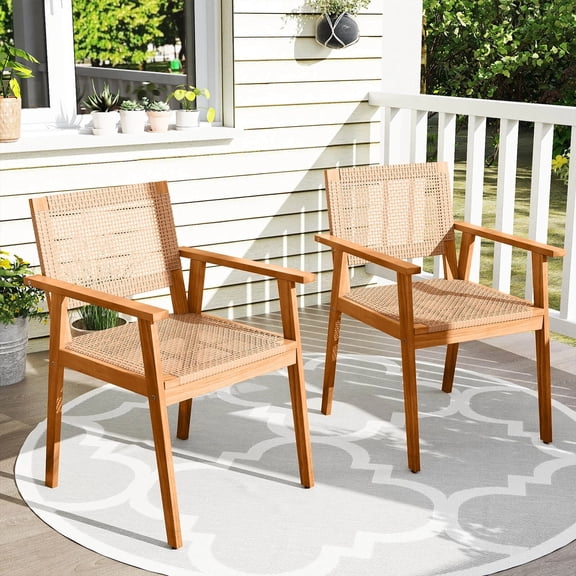 DRAZUNO Acacia Wood Outdoor Dining Chairs Set of 2 w/Backrests & Armrests for Backyard