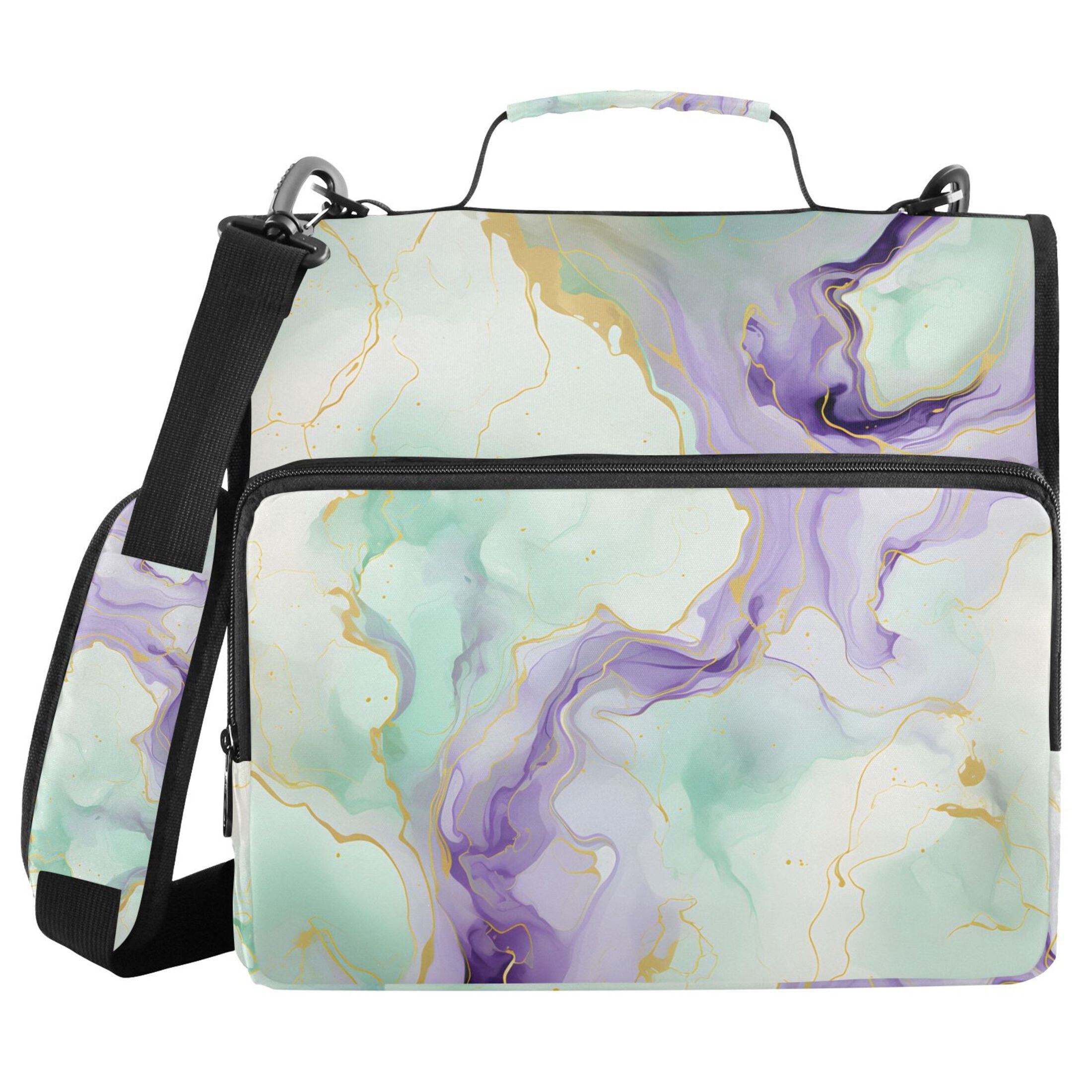 ALAZA Zipper Binder Green with Purple Marble 3 Ring Trapper Keeper File Folder Organizer Bag