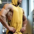 thumbnail image 4 of Hukapapa - Camiseta sin mangas con capucha para entrenamiento de hombre, para culturismo, musculación, corte de músculos, sudaderas sin mangas para gimnasio, color amarillo y verde, 4 of 5