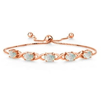 Gem Stone King 18K Rose Gold Plated Silver Simulated White Opal Bracelet for Women (5.00 Cttw, Gemstone October Birthstone, Oval Cabochon 7X5MM, Fully Adjustable up to 9 inches)