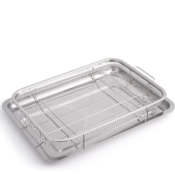 Air Fryer Basket for Oven,PandaTop 12.8" x 9.6" Oven Air Fryer Basket and Tray for Oven,Dishwasher Safe,Small Nonstick Crisper Tray & Basket,Silver