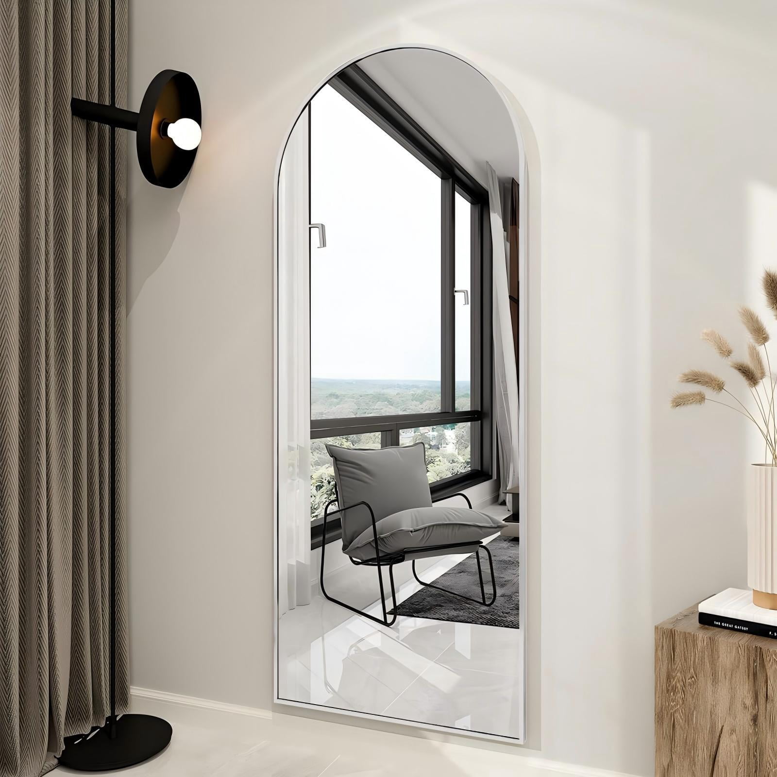Anyrose 67"x 23" Arched Full Length Mirror Floor Mirror with Stand Wall-Mounted, Silver