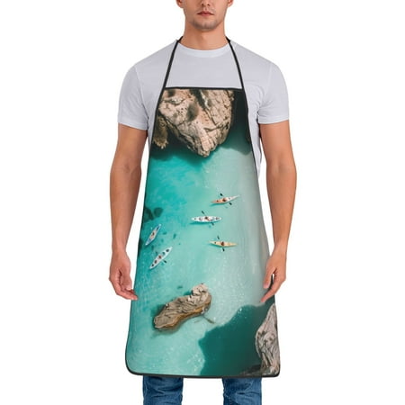

Gaeub Turquoise Beach Kayaking Print Apron for Men and Women Waterproof Apron for Cooking Dishwashing Lab Butcher Dog Grooming