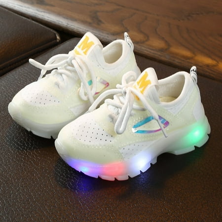 

eczipvz Baby Shoes Sport Mesh Run Luminous Girls Breathable Boys Children Baby Shoes Baby Shoes Boys Running Shoes (White 15-18 Months)