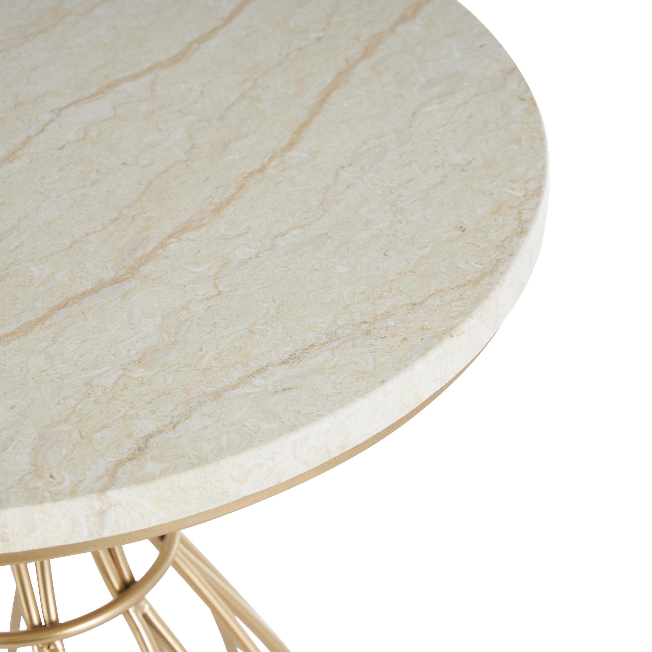 DecMode 16" x 22" Gold Metal Flower Inspired Accent Table with Cream Marble Tabletop, 1-Piece