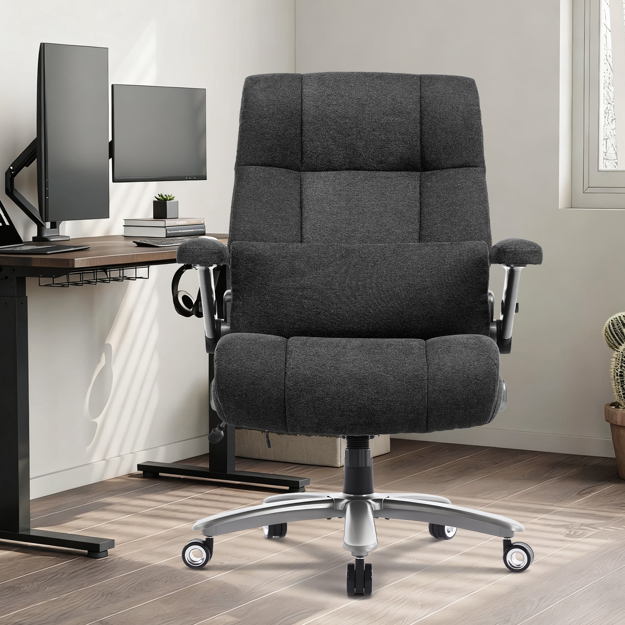 EOP 23.62'' Extra Wide Office Chair, 600 Lbs Big and Tall Executive Office Chair with Heat and Kneading Massage, Ergonomic Computer Chair with 3D Flip-up Arms, Black