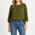 thumbnail image 6 of SSZMDLB Women Round Neck 3/4 Sleeve Pleated Blouse Casual Basic Summer Tops Fashion Tee Shirt Comfy Vacation Outfits Work Clothes, Green 2XL, 6 of 9