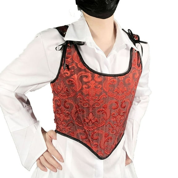Mrat Plus Size Camisoles Women Lace-Up Print Fishbone Court Vintage Corset Straps Tank Tops Shapewear Women Tank Tops S-32 Wine S