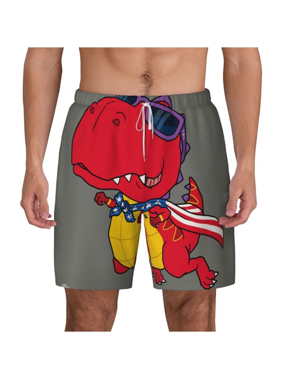 Dinosaur Super Hero Cartoon for Men's Swimming Trunks Swim Trunks Quick Dry Swim Shorts with Mesh Lining Funny Swimwear Bathing Suits