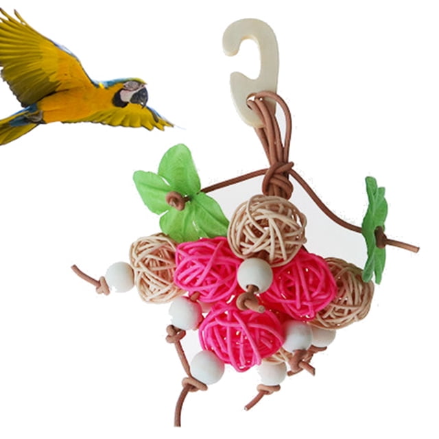 Parrot Chew Toy Hanging Bite Proof Natural Bird Rattan Ball Toy Parrot Cage Toy