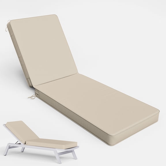 Pakunoda Chaise Lounge Cushions 80" x 26" x 4" Outdoor High-Density Foam Patio Furniture Lounger Replacement Cushions with Zipper Ties Water-Resistant for Pool, Cream