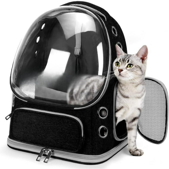 TJOUL Cat Backpack Carrier, Breathable Cat Carrier Large Space Bubble Pet Backpack for Kitty Small Dog up to 15lbs, Transparent & Foldable Pet Carrier for Travel Hiking