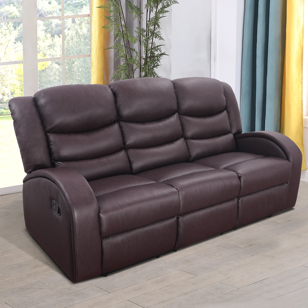 MAYEERTY 72" Modern Upholstered Couch Faux Synthetic Leather Sofa for Living Room，Brown
