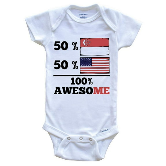 50% Singaporean 50% American 100% Awesome Funny Baby Bodysuit - Singaporean Flag Singapore Baby Bodysuit