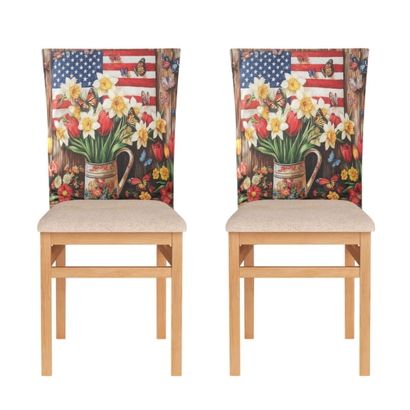 Wobogo Daffodil Pots Dining Room Chair Covers 2 Pieces Super Fit Elastic Fiber Removable Washable Protective Cover