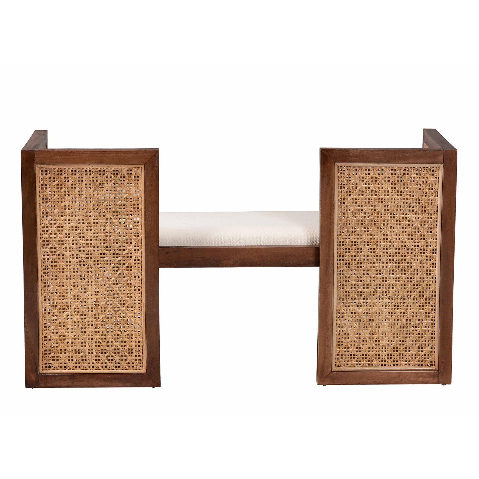 bali & pari Rectangle Natural Rattan Living Room Boho Accent Bench with Floating Seat, Light Honey