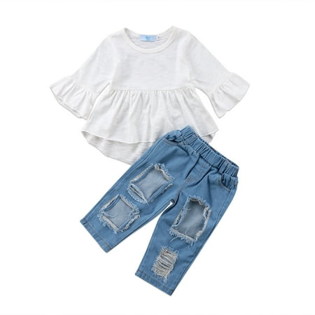 Toddler Kids Girl´s Tunic Tops + Ripped Denim Jeans Pants Clothing