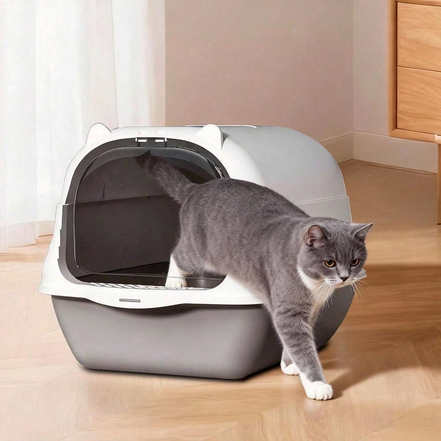 Fully Enclosed Portable Cat Litter Box – Large Space With Front Entry, Litter Filter Pedal & Easy-Clean Odor-Control Covered Design