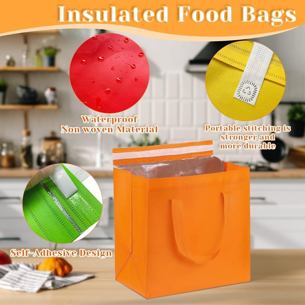 Triani 12Pcs Insulated Take Away Bags Medium 9.5 x 6 x 9.5 Inch Disposable Cooler Bag Thermal Lunch Grocery Take Out Bags for Food Delivery Lunch Hot Cold Frozen Shipping(6 Color)