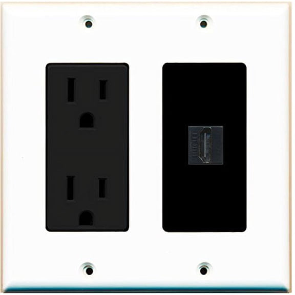 RiteAV - 15 Amp Power Outlet and 1 Port HDMI Decorative Type Wall Plate - White/Black